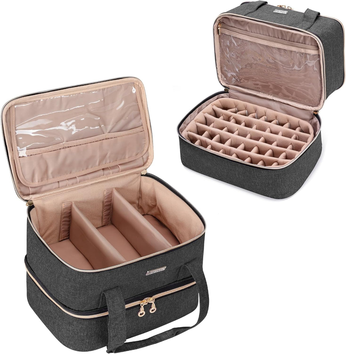 Nail Polish Storage Holds 40 Bottles and a Nail Lamp, Black | Fits 15ml - 0.5 fl.oz, Nail Case with Manicure Tools Sections.