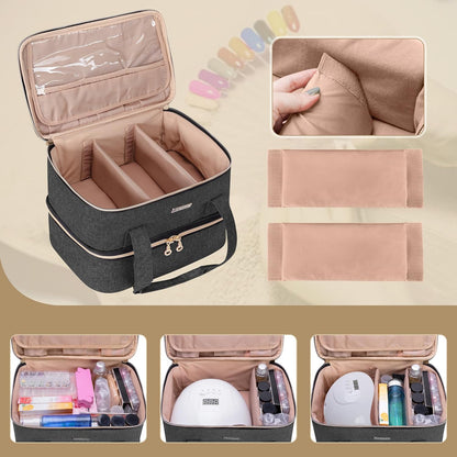 Nail Polish Storage Holds 40 Bottles and a Nail Lamp, Black | Fits 15ml - 0.5 fl.oz, Nail Case with Manicure Tools Sections.