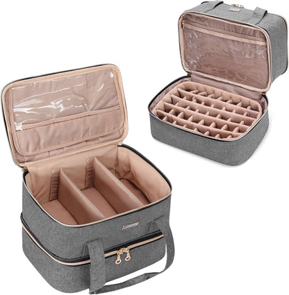 Nail Polish Storage Holds 40 Bottles and a Nail Lamp, Black | Fits 15ml - 0.5 fl.oz, Nail Case with Manicure Tools Sections.