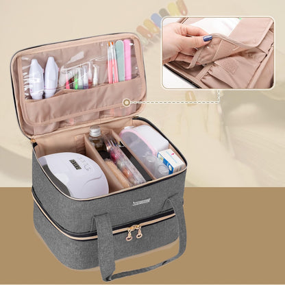 Nail Polish Storage Holds 40 Bottles and a Nail Lamp, Black | Fits 15ml - 0.5 fl.oz, Nail Case with Manicure Tools Sections.