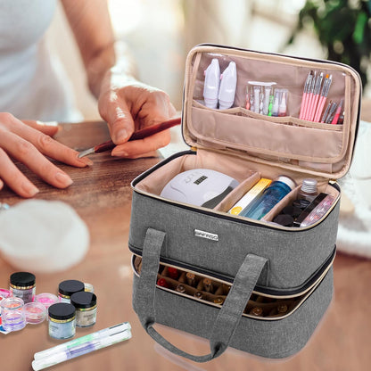 Nail Polish Storage Holds 40 Bottles and a Nail Lamp, Black | Fits 15ml - 0.5 fl.oz, Nail Case with Manicure Tools Sections.