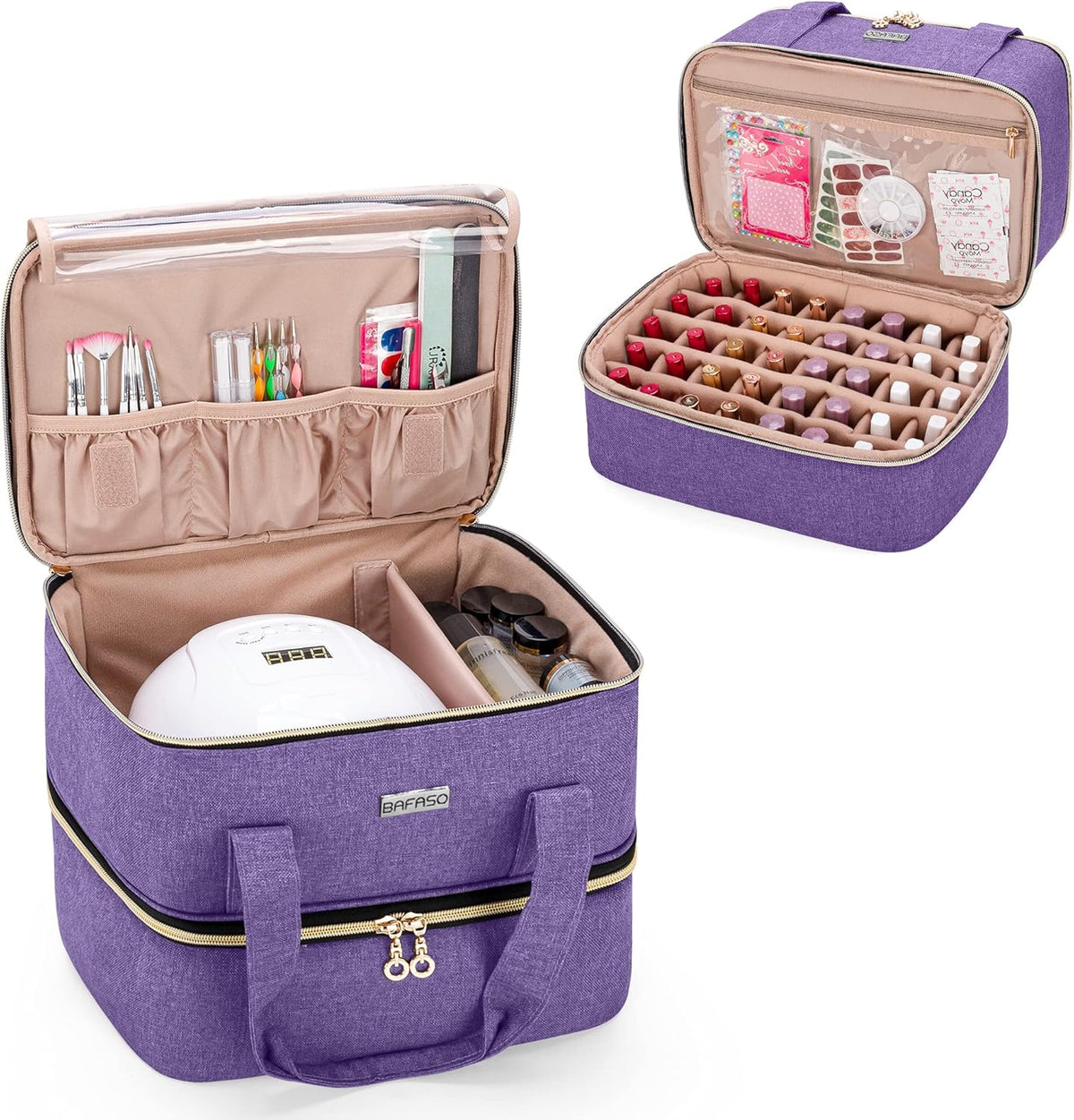 Nail Polish Storage Holds 40 Bottles and a Nail Lamp, Black | Fits 15ml - 0.5 fl.oz, Nail Case with Manicure Tools Sections.