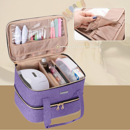 Nail Polish Storage Holds 40 Bottles and a Nail Lamp, Black | Fits 15ml - 0.5 fl.oz, Nail Case with Manicure Tools Sections.