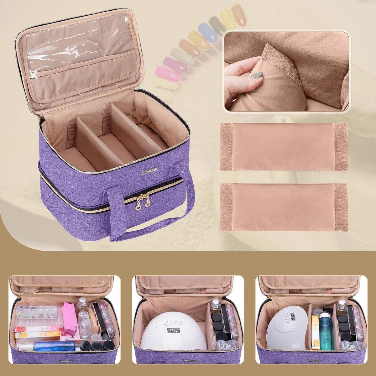 Nail Polish Storage Holds 40 Bottles and a Nail Lamp, Black | Fits 15ml - 0.5 fl.oz, Nail Case with Manicure Tools Sections.