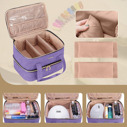 Nail Polish Storage Holds 40 Bottles and a Nail Lamp, Black | Fits 15ml - 0.5 fl.oz, Nail Case with Manicure Tools Sections.