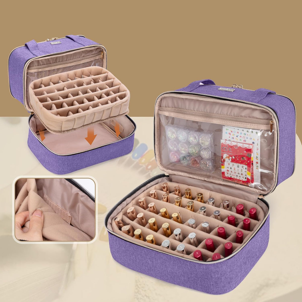 Nail Polish Storage Holds 40 Bottles and a Nail Lamp, Black | Fits 15ml - 0.5 fl.oz, Nail Case with Manicure Tools Sections.