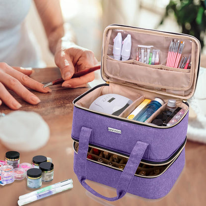 Nail Polish Storage Holds 40 Bottles and a Nail Lamp, Black | Fits 15ml - 0.5 fl.oz, Nail Case with Manicure Tools Sections.