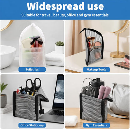 2 Pack White & Black Standing Toiletry Bag, Upright Waterproof Travel Toiletry Bag, Foldable Translucent Hanging Cosmetic Pouch, EVA MeshTravel Bag for Bathroom, Business Trip, Family Travel
