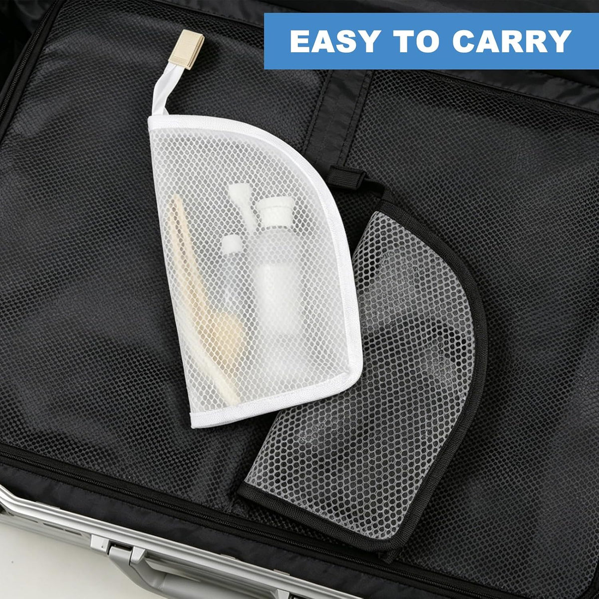 2 Pack White & Black Standing Toiletry Bag, Upright Waterproof Travel Toiletry Bag, Foldable Translucent Hanging Cosmetic Pouch, EVA MeshTravel Bag for Bathroom, Business Trip, Family Travel