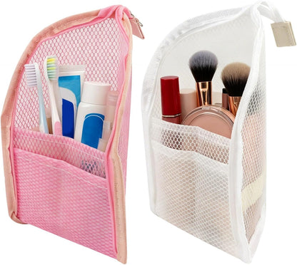 2 Pack White & Black Standing Toiletry Bag, Upright Waterproof Travel Toiletry Bag, Foldable Translucent Hanging Cosmetic Pouch, EVA MeshTravel Bag for Bathroom, Business Trip, Family Travel