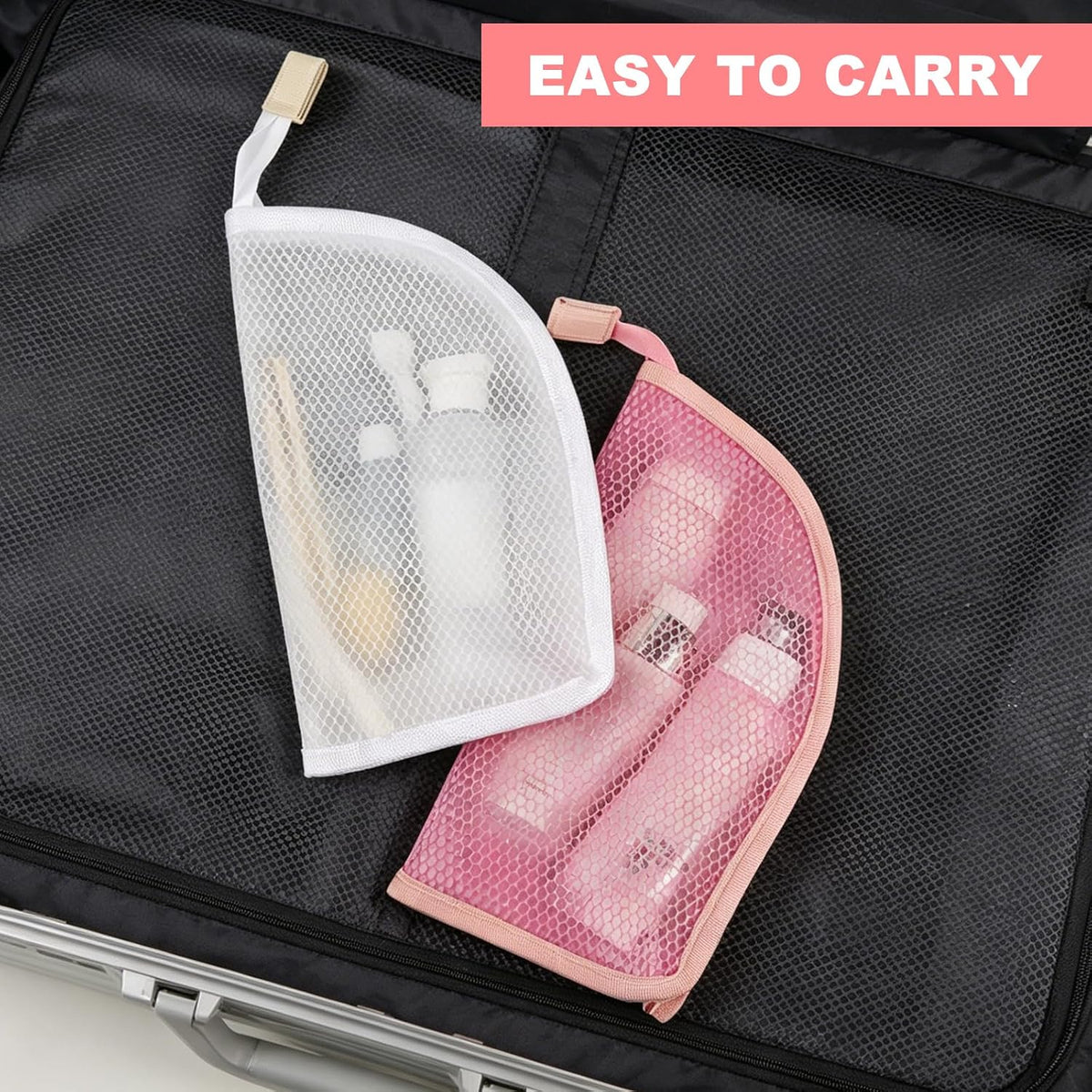 2 Pack White & Black Standing Toiletry Bag, Upright Waterproof Travel Toiletry Bag, Foldable Translucent Hanging Cosmetic Pouch, EVA MeshTravel Bag for Bathroom, Business Trip, Family Travel