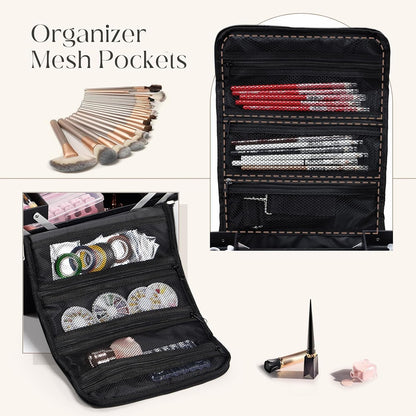Large Travel Makeup Train Case, Big Makeup Bag Organizer Makeup Box,4 Tier Professional Cosmetic Storage Cases for Nail Tech Tattoo Storage Bag for Equipment and Supplies with luggage Sleeve