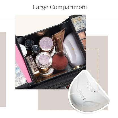 Large Travel Makeup Train Case, Big Makeup Bag Organizer Makeup Box,4 Tier Professional Cosmetic Storage Cases for Nail Tech Tattoo Storage Bag for Equipment and Supplies with luggage Sleeve