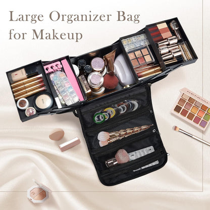 Large Travel Makeup Train Case, Big Makeup Bag Organizer Makeup Box,4 Tier Professional Cosmetic Storage Cases for Nail Tech Tattoo Storage Bag for Equipment and Supplies with luggage Sleeve