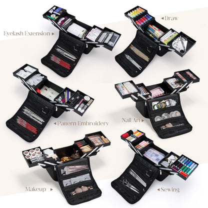 Large Travel Makeup Train Case, Big Makeup Bag Organizer Makeup Box,4 Tier Professional Cosmetic Storage Cases for Nail Tech Tattoo Storage Bag for Equipment and Supplies with luggage Sleeve