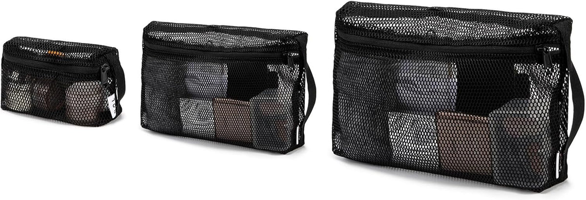 3-Pack Mesh Travel Toiletry Bags - Clear Zipper Travel Organizer, Airport Carry-On Compliant Reusable Cosmetic Makeup Bag for Women & Men (Dark pink)