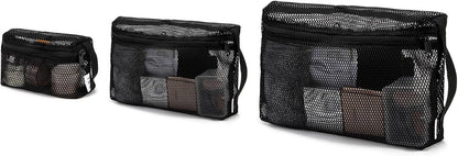 3-Pack Mesh Travel Toiletry Bags - Clear Zipper Travel Organizer, Airport Carry-On Compliant Reusable Cosmetic Makeup Bag for Women & Men (Dark pink)