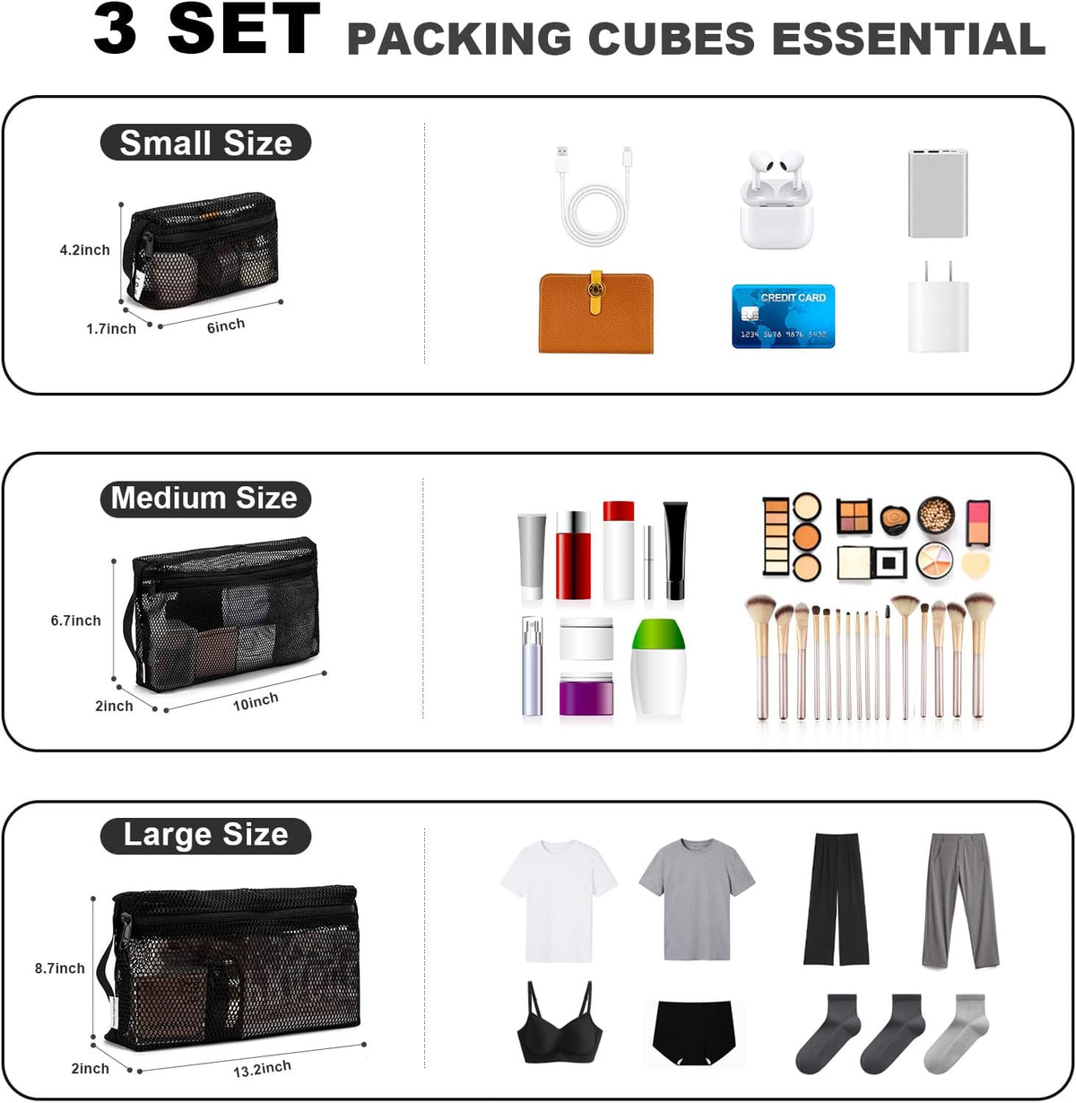 3-Pack Mesh Travel Toiletry Bags - Clear Zipper Travel Organizer, Airport Carry-On Compliant Reusable Cosmetic Makeup Bag for Women & Men (Dark pink)