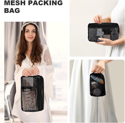 3-Pack Mesh Travel Toiletry Bags - Clear Zipper Travel Organizer, Airport Carry-On Compliant Reusable Cosmetic Makeup Bag for Women & Men (Dark pink)