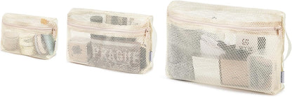 3-Pack Mesh Travel Toiletry Bags - Clear Zipper Travel Organizer, Airport Carry-On Compliant Reusable Cosmetic Makeup Bag for Women & Men (Dark pink)