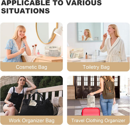 3-Pack Mesh Travel Toiletry Bags - Clear Zipper Travel Organizer, Airport Carry-On Compliant Reusable Cosmetic Makeup Bag for Women & Men (Dark pink)