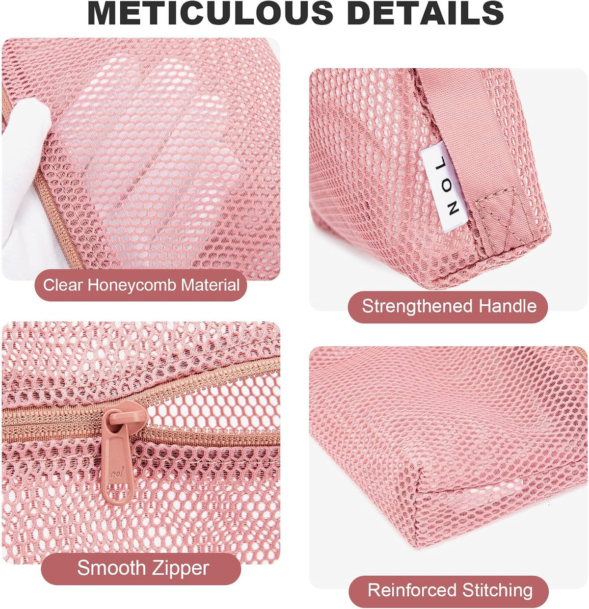 3-Pack Mesh Travel Toiletry Bags - Clear Zipper Travel Organizer, Airport Carry-On Compliant Reusable Cosmetic Makeup Bag for Women & Men (Dark pink)