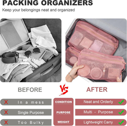 3-Pack Mesh Travel Toiletry Bags - Clear Zipper Travel Organizer, Airport Carry-On Compliant Reusable Cosmetic Makeup Bag for Women & Men (Dark pink)