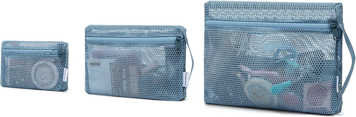 3-Pack Mesh Travel Toiletry Bags - Clear Zipper Travel Organizer, Airport Carry-On Compliant Reusable Cosmetic Makeup Bag for Women & Men (Dark pink)
