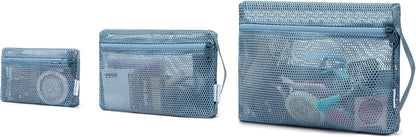 3-Pack Mesh Travel Toiletry Bags - Clear Zipper Travel Organizer, Airport Carry-On Compliant Reusable Cosmetic Makeup Bag for Women & Men (Dark pink)