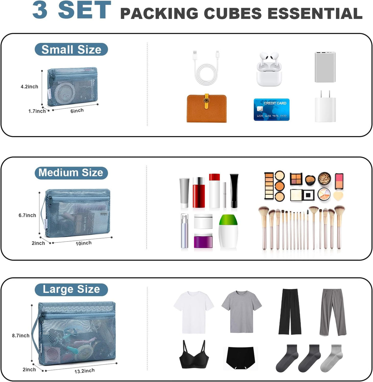 3-Pack Mesh Travel Toiletry Bags - Clear Zipper Travel Organizer, Airport Carry-On Compliant Reusable Cosmetic Makeup Bag for Women & Men (Dark pink)