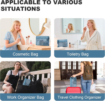 3-Pack Mesh Travel Toiletry Bags - Clear Zipper Travel Organizer, Airport Carry-On Compliant Reusable Cosmetic Makeup Bag for Women & Men (Dark pink)