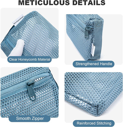 3-Pack Mesh Travel Toiletry Bags - Clear Zipper Travel Organizer, Airport Carry-On Compliant Reusable Cosmetic Makeup Bag for Women & Men (Dark pink)