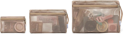 3-Pack Mesh Travel Toiletry Bags - Clear Zipper Travel Organizer, Airport Carry-On Compliant Reusable Cosmetic Makeup Bag for Women & Men (Dark pink)