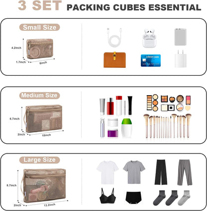 3-Pack Mesh Travel Toiletry Bags - Clear Zipper Travel Organizer, Airport Carry-On Compliant Reusable Cosmetic Makeup Bag for Women & Men (Dark pink)