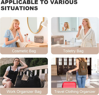 3-Pack Mesh Travel Toiletry Bags - Clear Zipper Travel Organizer, Airport Carry-On Compliant Reusable Cosmetic Makeup Bag for Women & Men (Dark pink)