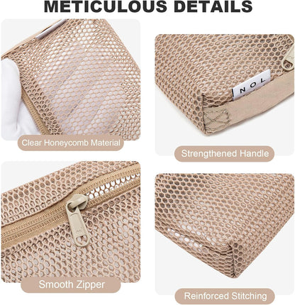 3-Pack Mesh Travel Toiletry Bags - Clear Zipper Travel Organizer, Airport Carry-On Compliant Reusable Cosmetic Makeup Bag for Women & Men (Dark pink)