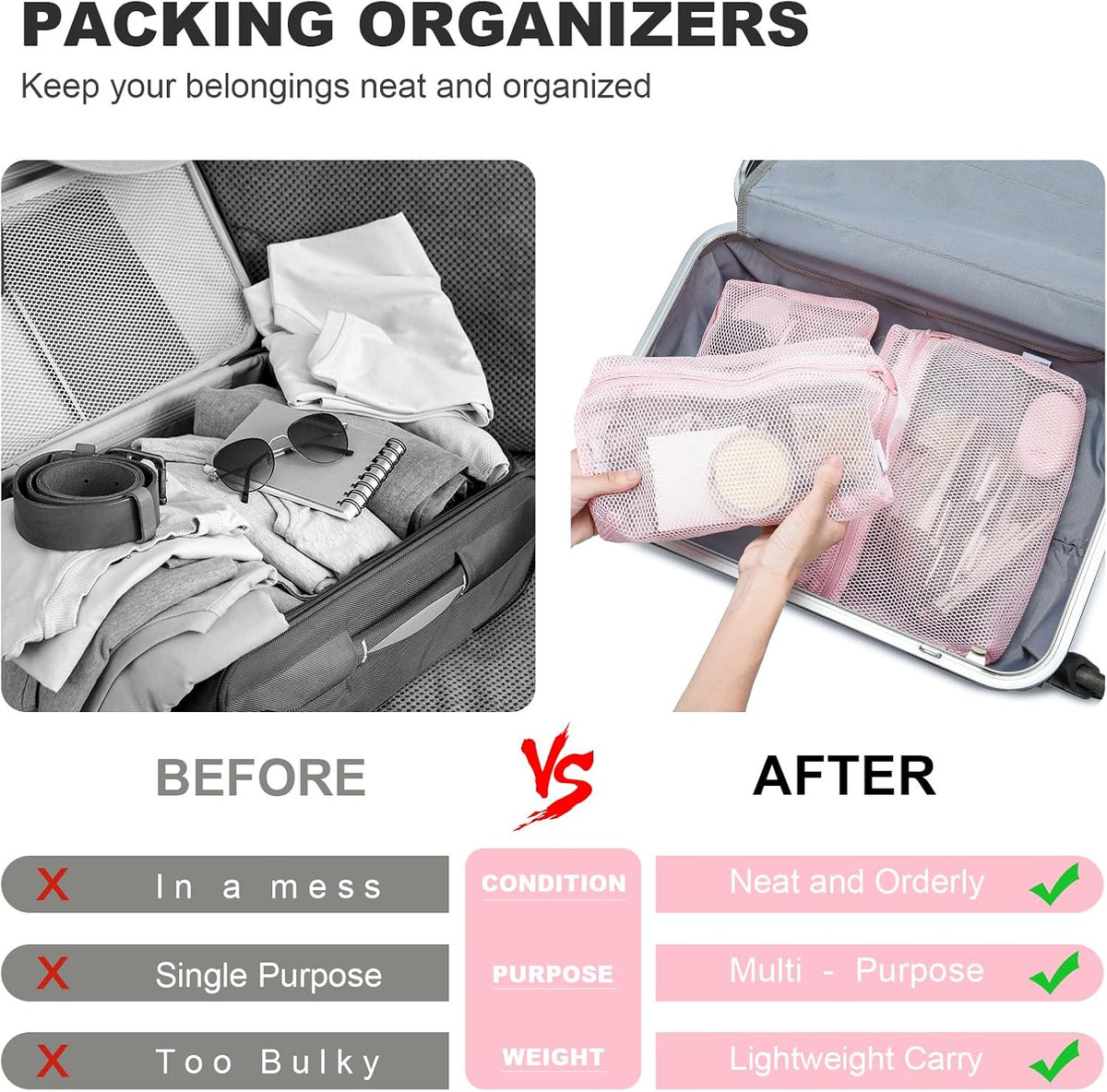 3-Pack Mesh Travel Toiletry Bags - Clear Zipper Travel Organizer, Airport Carry-On Compliant Reusable Cosmetic Makeup Bag for Women & Men (Dark pink)