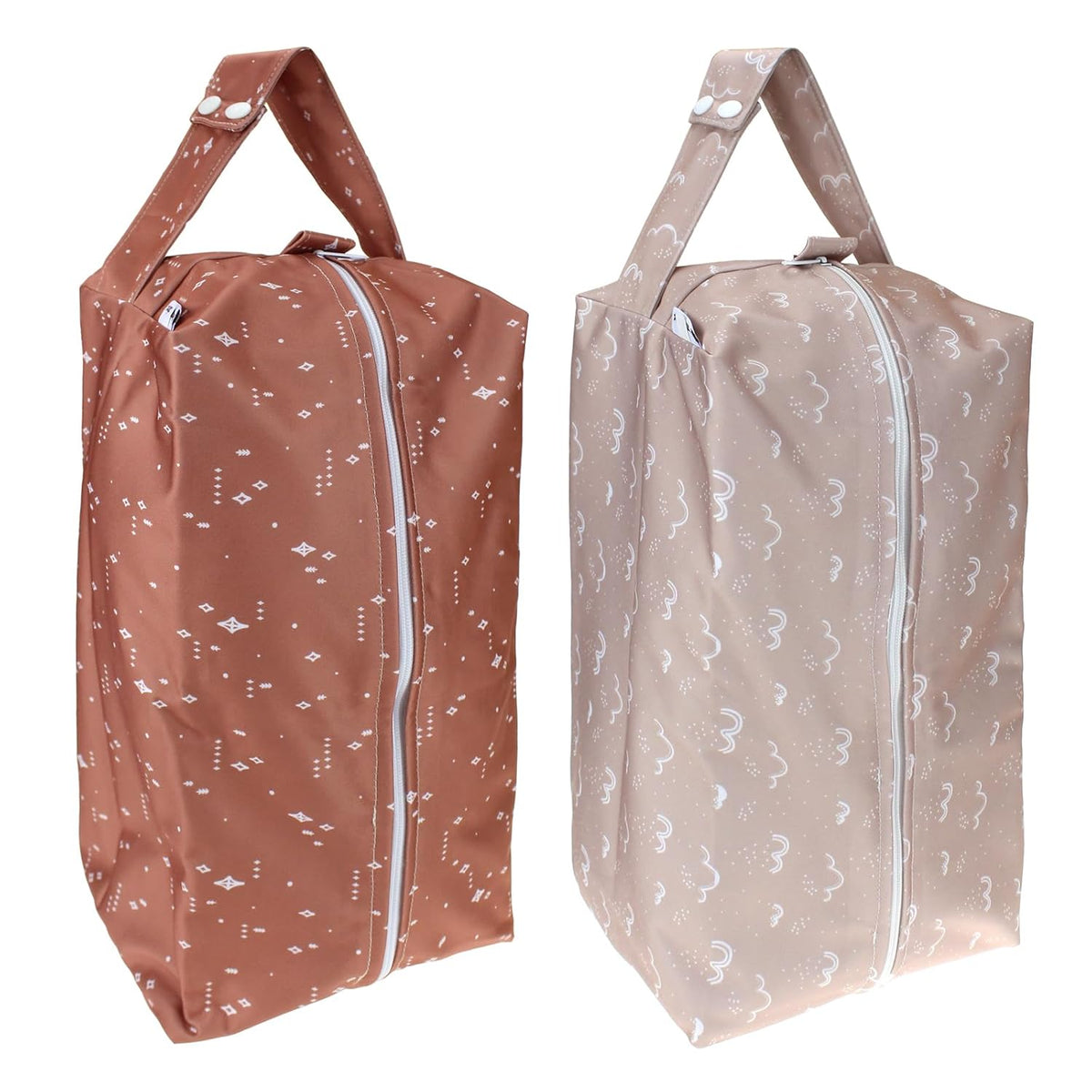 2 Pack Wet Dry Bags on the Go, Swimming Pool, Beach, in Gym, Fitness Center, Natatorium, Polyester Waterproof Diaper Bag with 2 Pockets, Portable, Reusable, Machine Washable-12in/16in-017