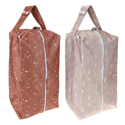 2 Pack Wet Dry Bags on the Go, Swimming Pool, Beach, in Gym, Fitness Center, Natatorium, Polyester Waterproof Diaper Bag with 2 Pockets, Portable, Reusable, Machine Washable-12in/16in-017