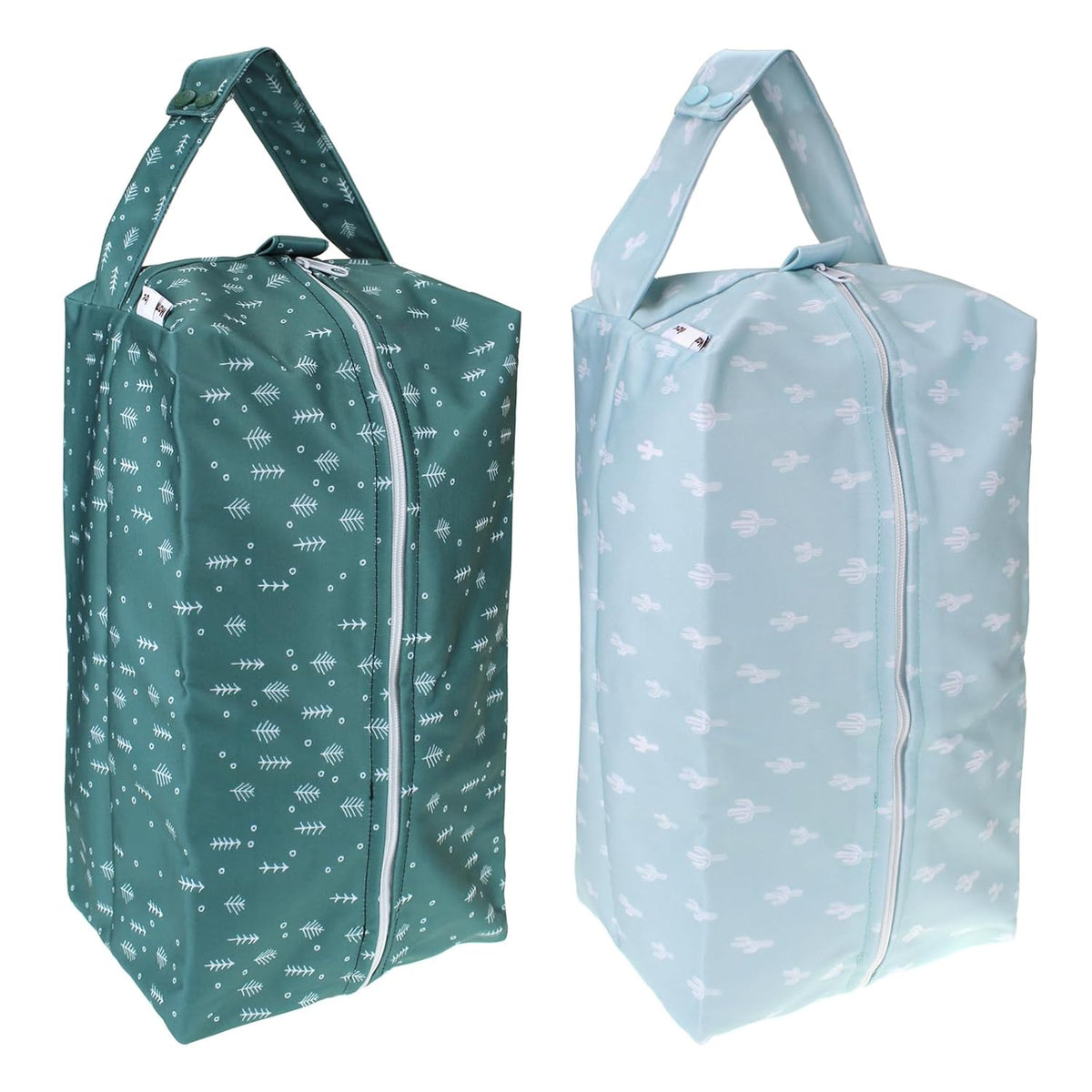 2 Pack Wet Dry Bags on the Go, Swimming Pool, Beach, in Gym, Fitness Center, Natatorium, Polyester Waterproof Diaper Bag with 2 Pockets, Portable, Reusable, Machine Washable-12in/16in-017