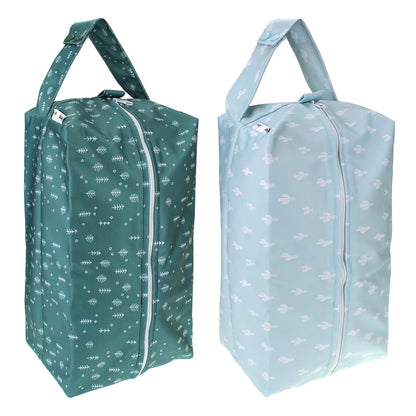 2 Pack Wet Dry Bags on the Go, Swimming Pool, Beach, in Gym, Fitness Center, Natatorium, Polyester Waterproof Diaper Bag with 2 Pockets, Portable, Reusable, Machine Washable-12in/16in-017