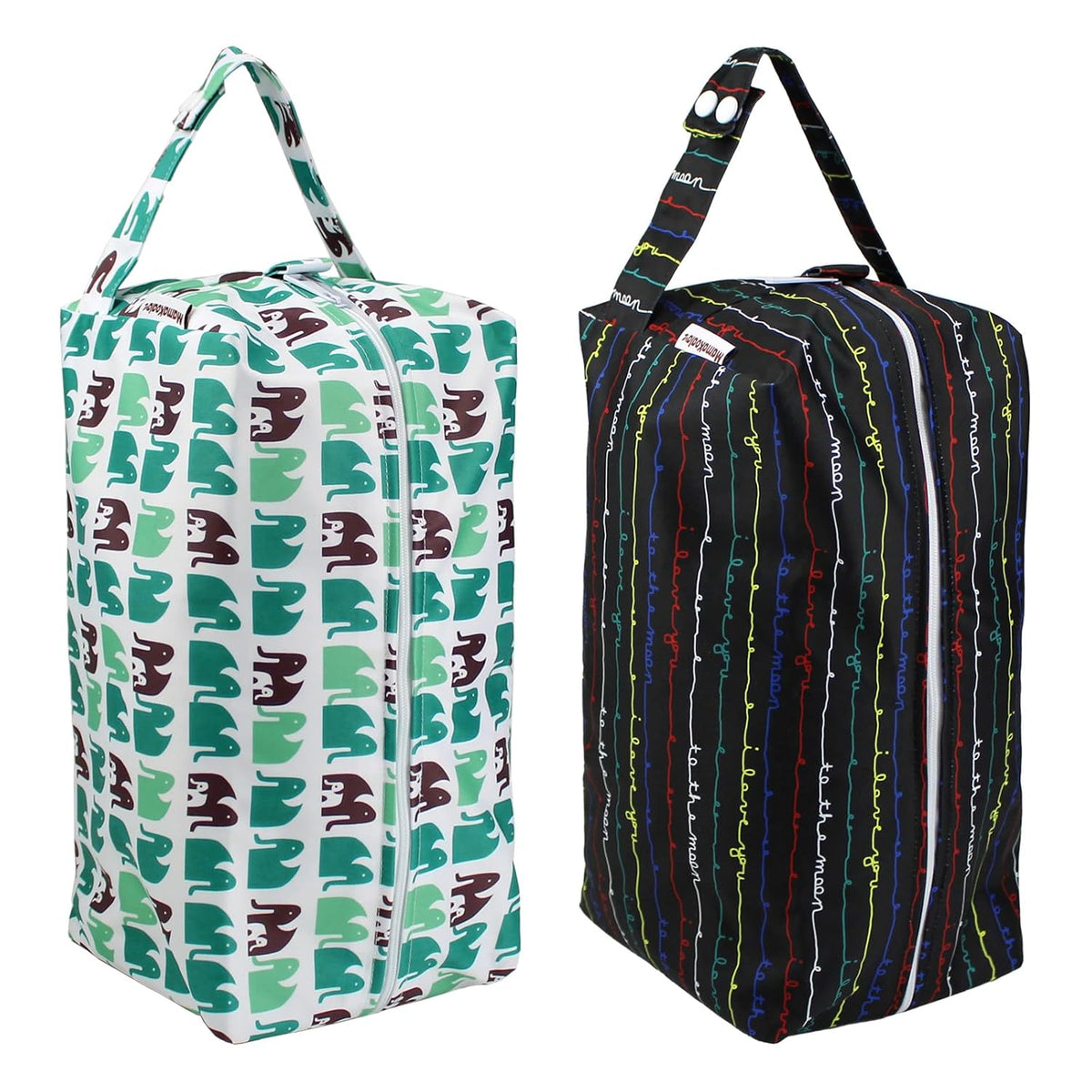 2 Pack Wet Dry Bags on the Go, Swimming Pool, Beach, in Gym, Fitness Center, Natatorium, Polyester Waterproof Diaper Bag with 2 Pockets, Portable, Reusable, Machine Washable-12in/16in-017