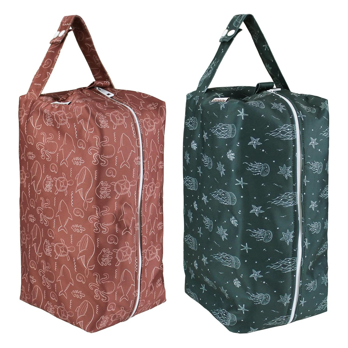 2 Pack Wet Dry Bags on the Go, Swimming Pool, Beach, in Gym, Fitness Center, Natatorium, Polyester Waterproof Diaper Bag with 2 Pockets, Portable, Reusable, Machine Washable-12in/16in-017