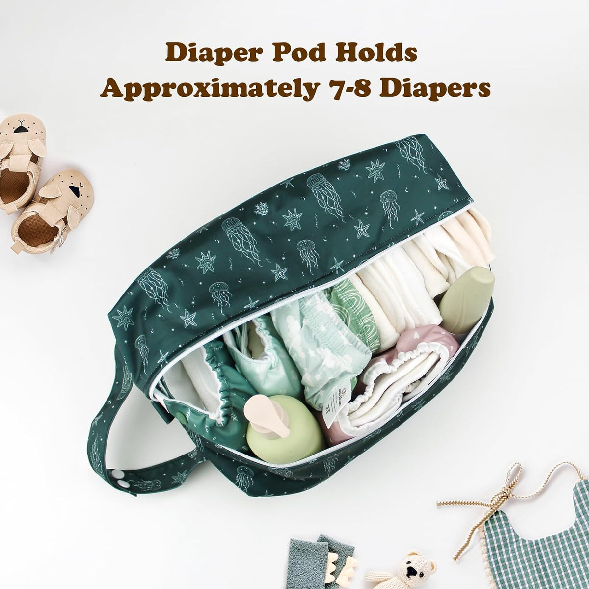 2 Pack Wet Dry Bags on the Go, Swimming Pool, Beach, in Gym, Fitness Center, Natatorium, Polyester Waterproof Diaper Bag with 2 Pockets, Portable, Reusable, Machine Washable-12in/16in-017