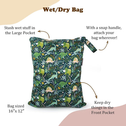 2 Pack Wet Dry Bags on the Go, Swimming Pool, Beach, in Gym, Fitness Center, Natatorium, Polyester Waterproof Diaper Bag with 2 Pockets, Portable, Reusable, Machine Washable-12in/16in-017