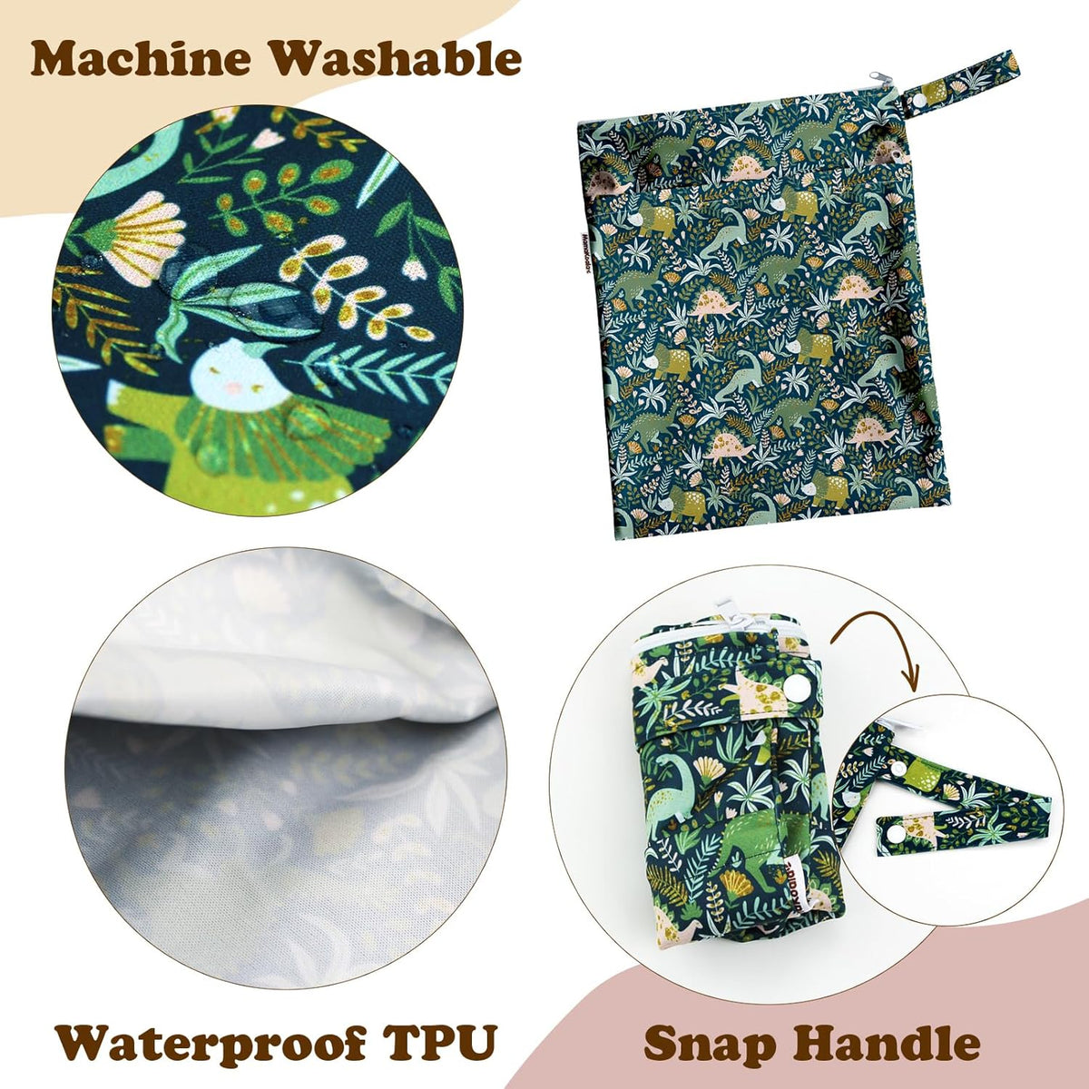 2 Pack Wet Dry Bags on the Go, Swimming Pool, Beach, in Gym, Fitness Center, Natatorium, Polyester Waterproof Diaper Bag with 2 Pockets, Portable, Reusable, Machine Washable-12in/16in-017