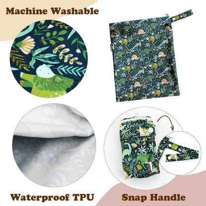 2 Pack Wet Dry Bags on the Go, Swimming Pool, Beach, in Gym, Fitness Center, Natatorium, Polyester Waterproof Diaper Bag with 2 Pockets, Portable, Reusable, Machine Washable-12in/16in-017