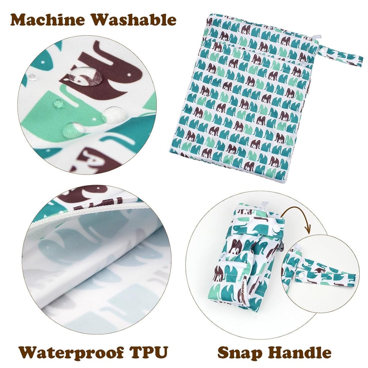2 Pack Wet Dry Bags on the Go, Swimming Pool, Beach, in Gym, Fitness Center, Natatorium, Polyester Waterproof Diaper Bag with 2 Pockets, Portable, Reusable, Machine Washable-12in/16in-017