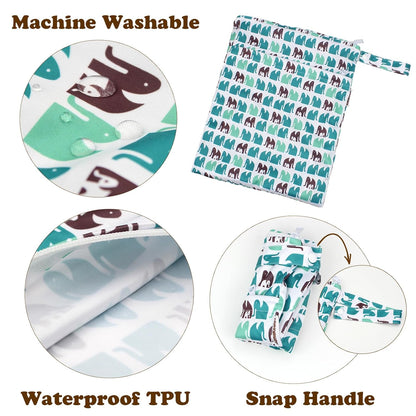 2 Pack Wet Dry Bags on the Go, Swimming Pool, Beach, in Gym, Fitness Center, Natatorium, Polyester Waterproof Diaper Bag with 2 Pockets, Portable, Reusable, Machine Washable-12in/16in-017