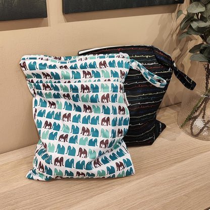 2 Pack Wet Dry Bags on the Go, Swimming Pool, Beach, in Gym, Fitness Center, Natatorium, Polyester Waterproof Diaper Bag with 2 Pockets, Portable, Reusable, Machine Washable-12in/16in-017